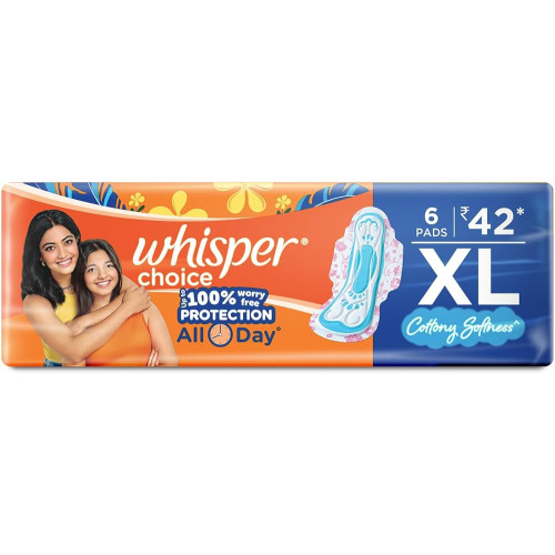 Whisper Choice Sanitary Pads, XL, 6 U